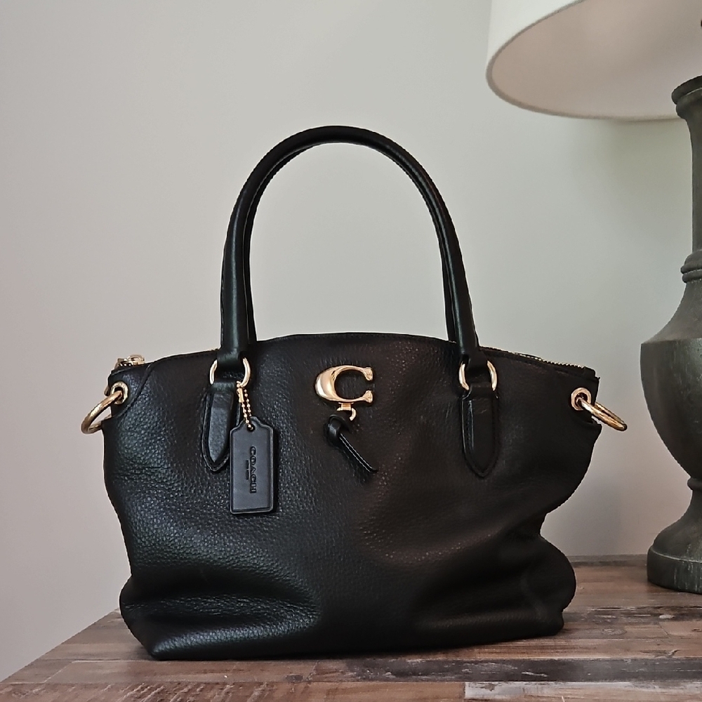 Coach Black Leather Remi Satchel with Gold Hardware